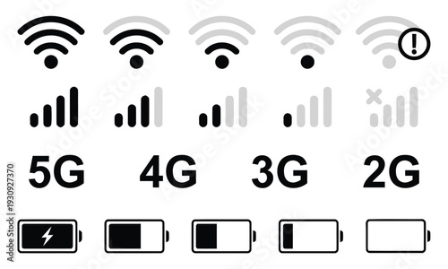 Collection of mobile signal strength and battery status icons