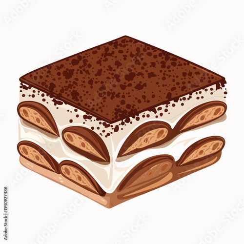 Tiramisu Slice Flat Vector Dessert Clipart