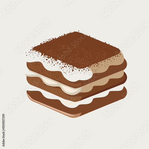 Tiramisu Slice Flat Vector Dessert Clipart