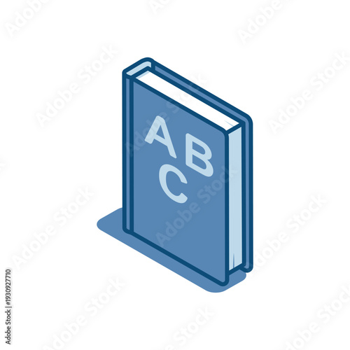 Isometric vector linear icon of a book with letters A B C, in color on a white background, alphabet or textbook for elementary school