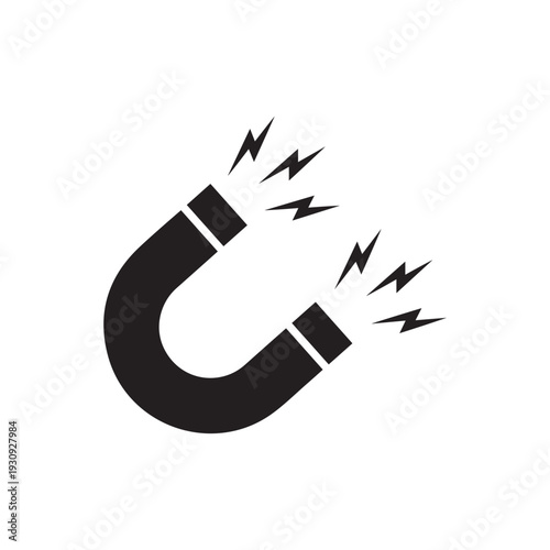Magnet with lightning vector icon. Horseshoe magnet illustration symbol. magnetism sign or logo.
