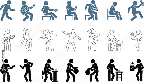 People Action Icons Human Figures Activities Vector