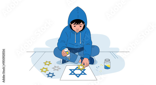 Young Artist Crafting Star Shapes With Glue For Creative Projects