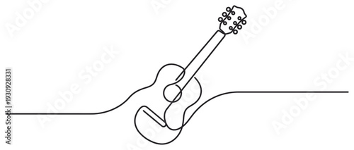 Acoustic guitar continuous line drawing art illustration representing the essence of music, creativity, and artistic expression in a minimalist style.