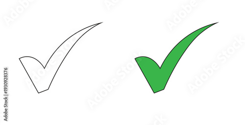 Green checkmark symbol next to a clean outline, representing validation, correctness, and successful completion