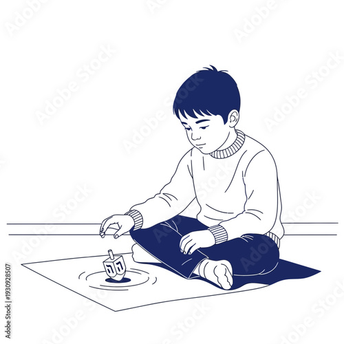 Young Boy Playing With A Dreidel During Holiday Season Fun