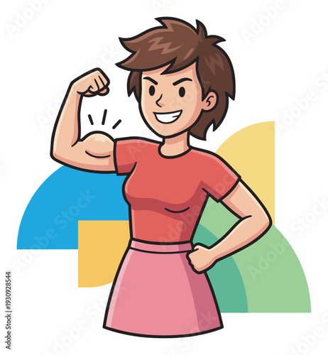 Confident woman flexing her bicep with a proud and determined expression, showcasing her strength, empowerment, and self-assurance.