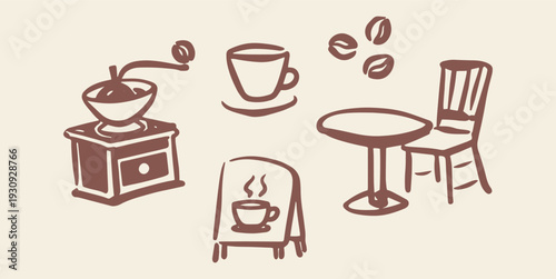 Coffee shop doodle icons with grinder and cup vector illustration