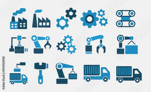 Industrial Icons Representing Manufacturing Process and Automation