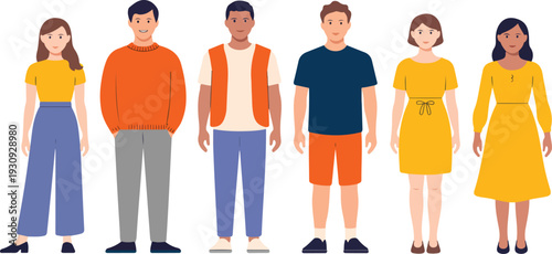 Diverse Group of People Standing Together Flat Vector Illustration Representing Inclusivity Diversity and Teamwork Concept
