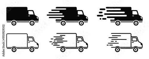 Delivery truck icons set fast transportation shipping logistics moving service vehicles