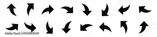 Diverse collection of black arrows indicating various directions and curves