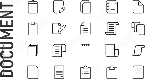 Document icons set in a minimalist flat design for professional use