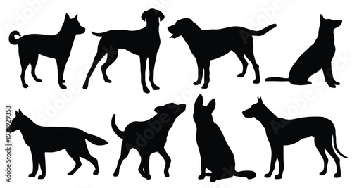 Dog silhouettes in various breeds and stances