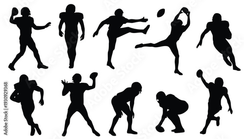 Dynamic silhouettes of american football players in action during game
