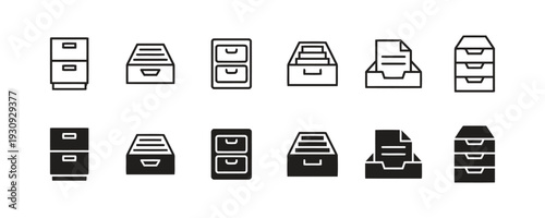 Diverse collection of filing cabinet and document tray icons