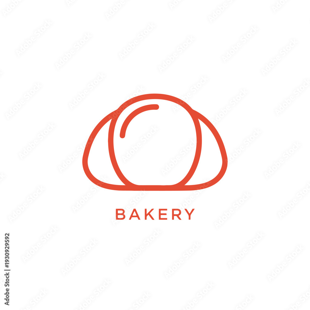 Fototapeta premium Orange line art bakery logo representing fresh bread roll on transparent pattern