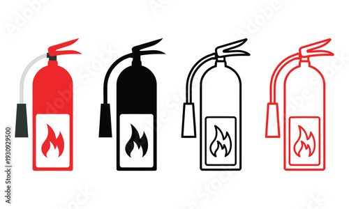Fire extinguisher icons in different colors and styles