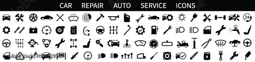 Extensive collection of automotive icons for car repair service and auto parts