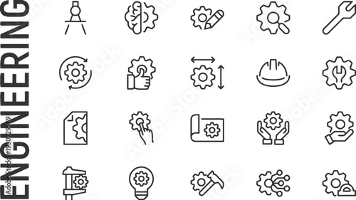 Engineering and technology icons set flat design