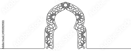 Elegant arch continuous line drawing with intricate patterns, showcasing a beautiful and sophisticated architectural design.