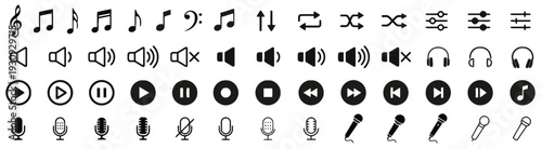 Comprehensive music and audio control icons for media players and applications