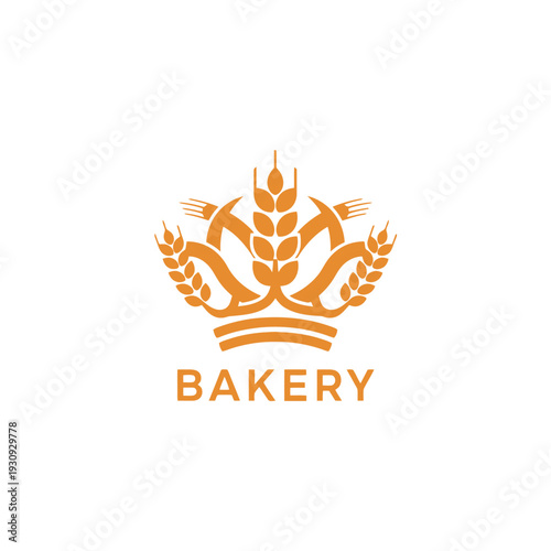 Bakery logo with wheat ears arranged in a crown shape, regal and high-quality design