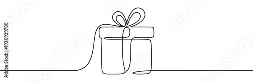 Continuous line drawing gift box with bow for celebration, birthday, anniversary, or holiday surprise present illustration.