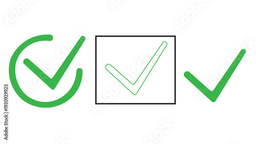 Three green checkmarks: circular, boxed, and simple, indicating options, choices, and tasks completed