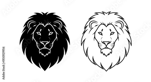 Black and white lion head illustration, lion face sketch, lion portrait art Vector