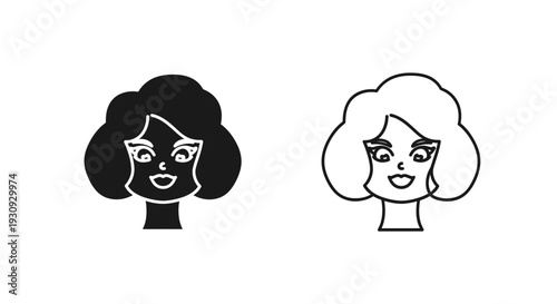 Two women with different hairstyles, one with curly hair and the other with straight hair Vector