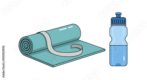 Rolled Yoga Mat with Strap and Water Bottle Fitness Essentials.