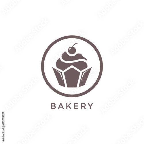 Cherry cupcake bakery logo template with elegant circular border for pastry shop
