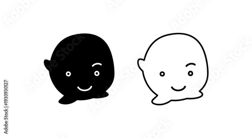 Cute cartoon black and white character illustration, smiling, happy, chibi style Vector