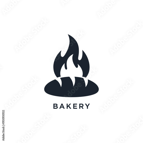 Fresh bread loaf logo with flame symbol for hot oven bakery business branding