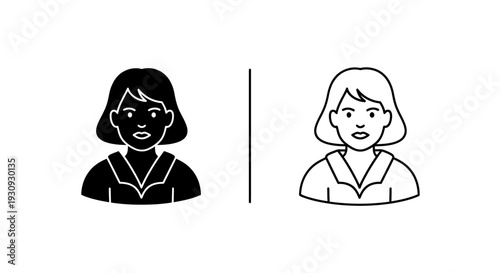 Diverse women icons set, minimalist people illustrations, gender equality symbols Vector