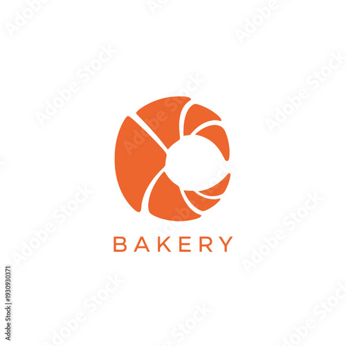 Bakery logo design with orange croissant icon and modern sans serif typography