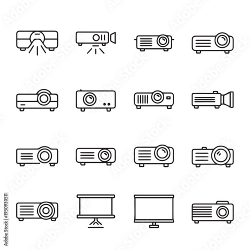 Projector Icons Collection Presentation Technology Set Business Media Equipment
