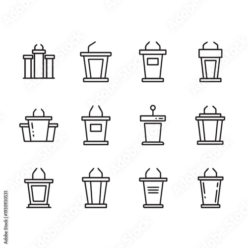 Public Speaking Podium Icons Set Vector Illustration Isolated on White Background