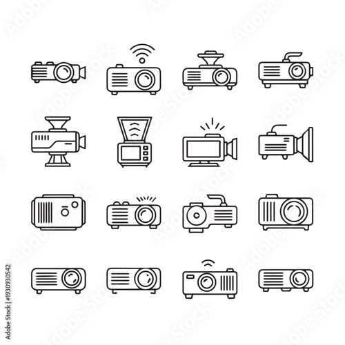 Projector Icons Set Different Types of Presentation Devices Vector Line Art