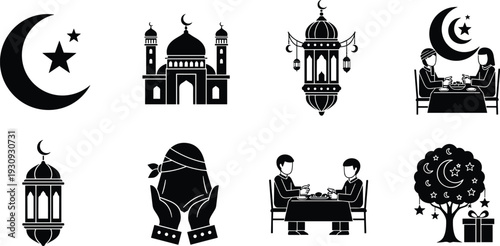 Islamic Symbols Celebration Icons Moslem Festival Decorations