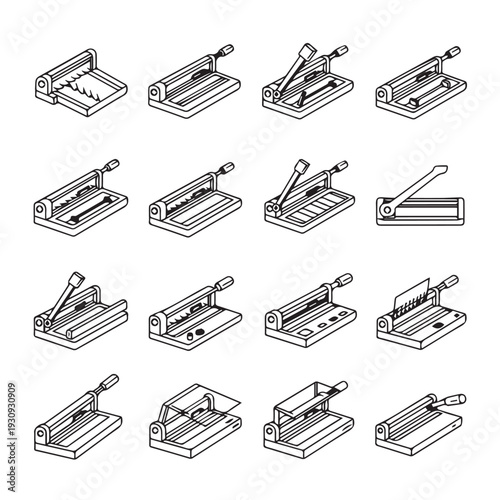 Paper Cutters Collection Isometric Line Art Icons Set