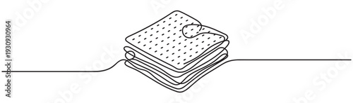 Continuous line drawing stack of crackers with dotted texture, creating a minimalist and modern food illustration perfect for various design projects.