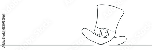 Leprechaun hat is drawn in a single continuous line art style, symbolizing Irish culture and St. Patrick's Day festivities.