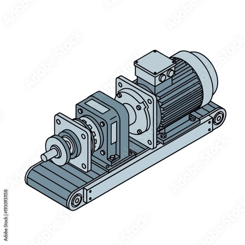 Industrial electric motor with gearbox and mechanical components.