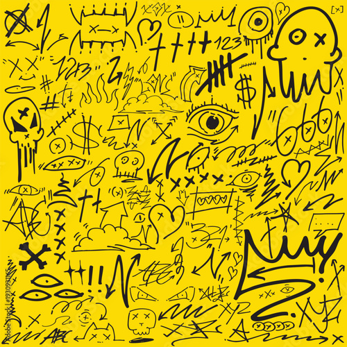 hiphop street art graffiti tag doodle set for tshirt design template, 2d illustration vector, icon logo collection