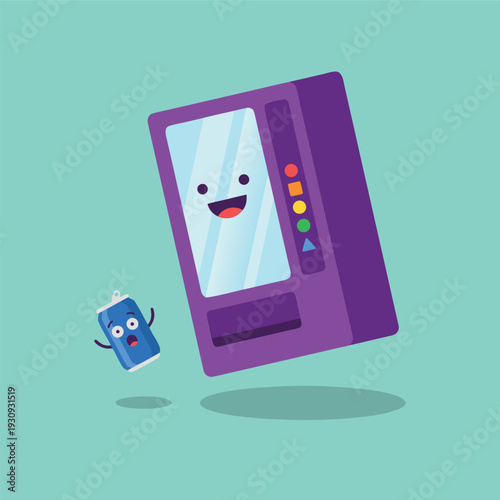 Cute Vending Machine Character with Drink.