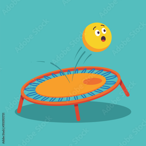 Emoji bouncing on a trampoline with a surprised expression.