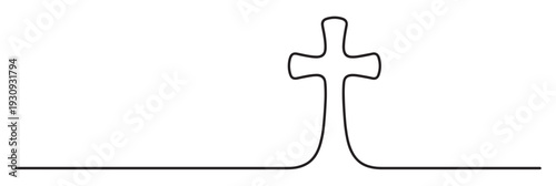 Christian cross symbol drawn with a single continuous line representing faith, spirituality, and religious devotion in a minimalist design.