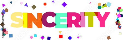 Photography Colorful sincerity text graphic with geometric shapes on transparent background